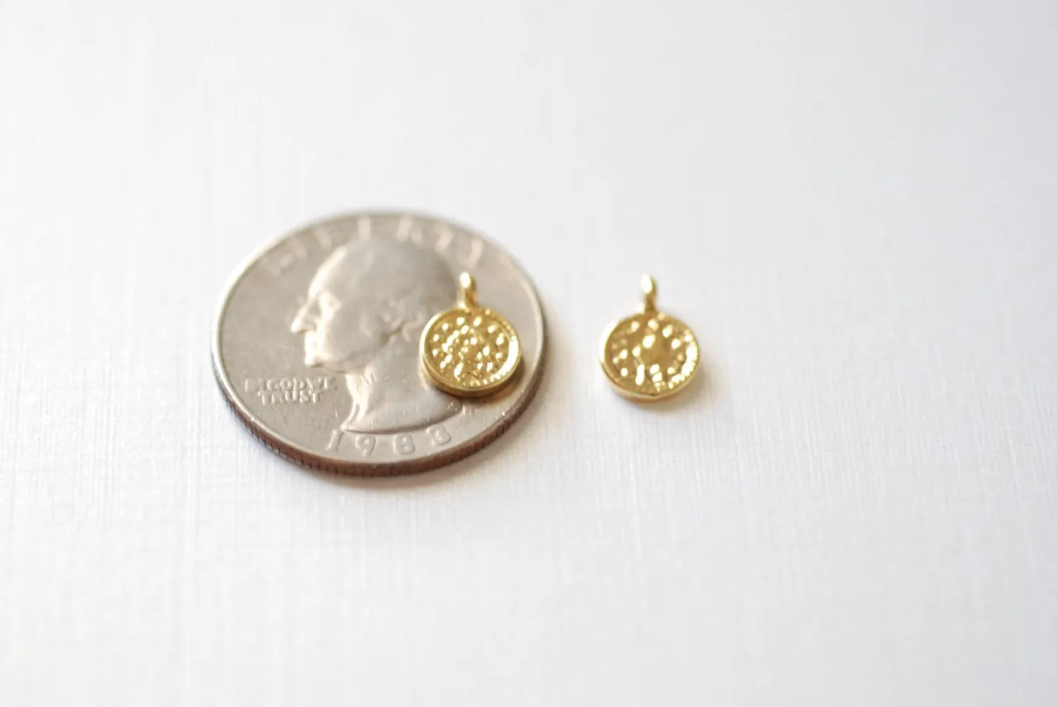 Shiny Gold small disc charm- Vermeil 22k Gold over Sterling Silver round disc charm , Small Gold Round Circle Charm, Vermeil Gold Round Disc