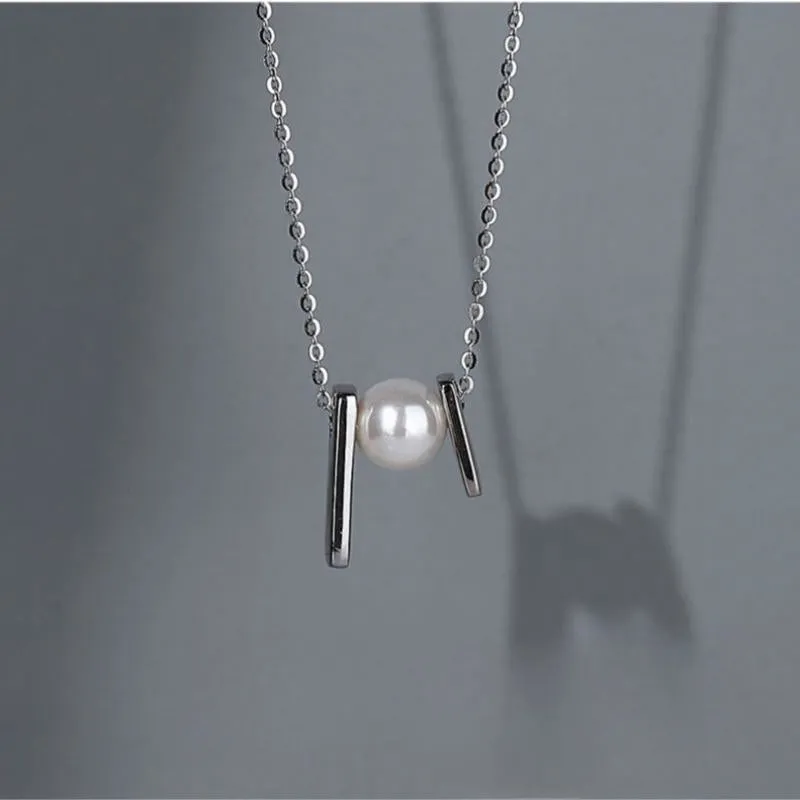 Small Silver Striped Real Pearl Necklace