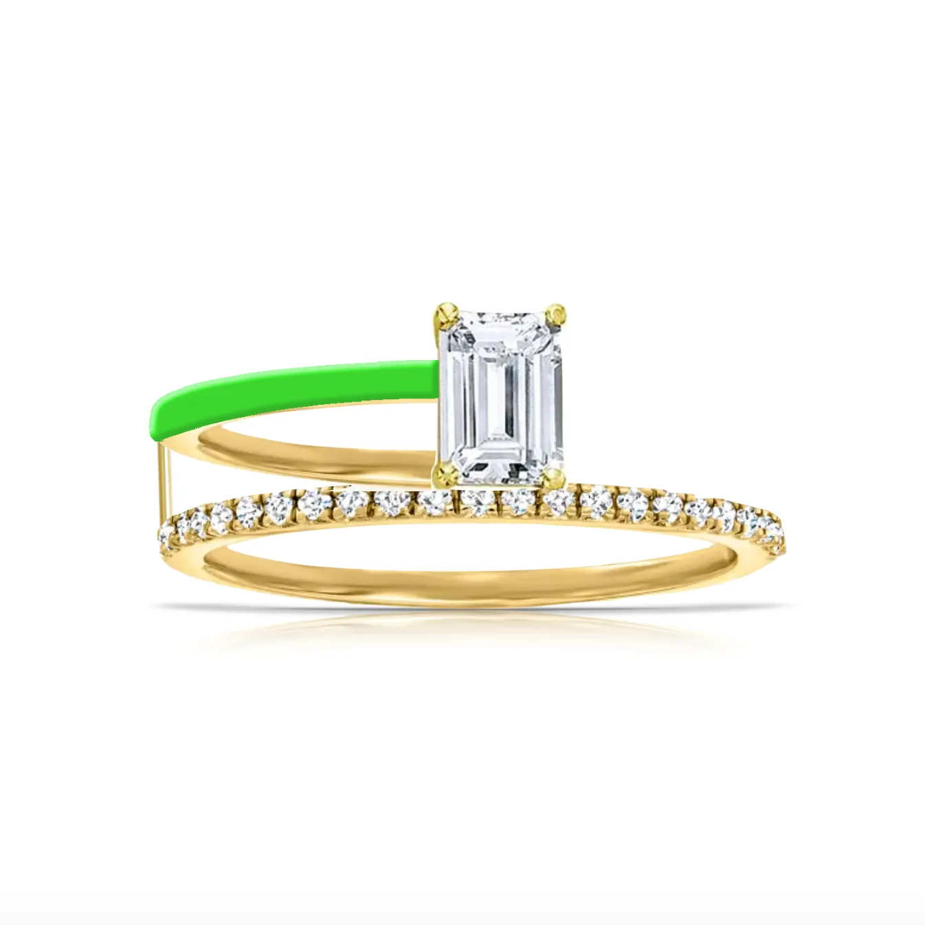 Statement Diamond Half Enamel Band Half Pave Ring