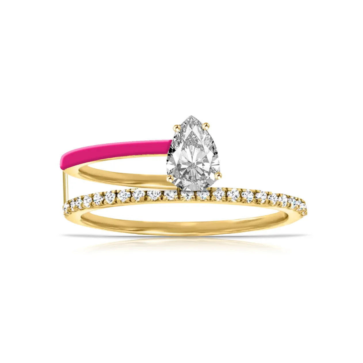 Statement Diamond Half Enamel Band Half Pave Ring