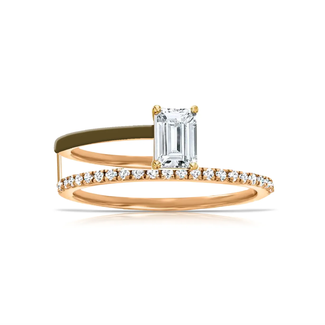 Statement Diamond Half Enamel Band Half Pave Ring