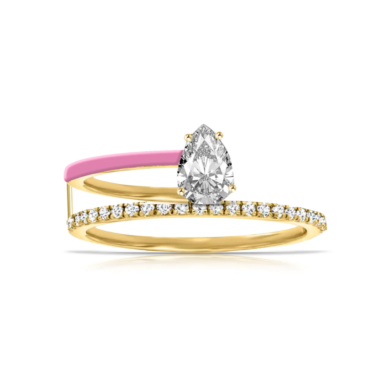 Statement Diamond Half Enamel Band Half Pave Ring