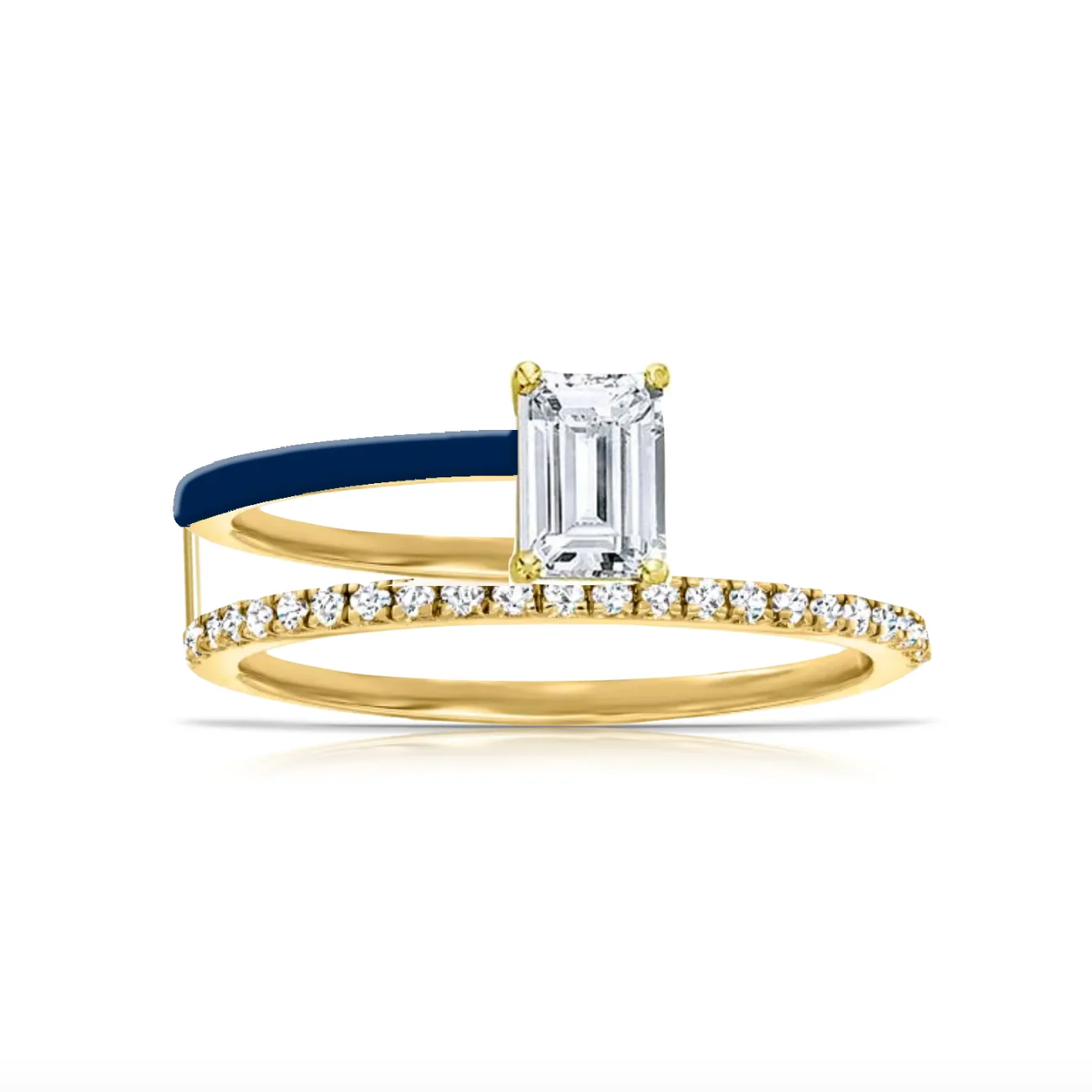 Statement Diamond Half Enamel Band Half Pave Ring