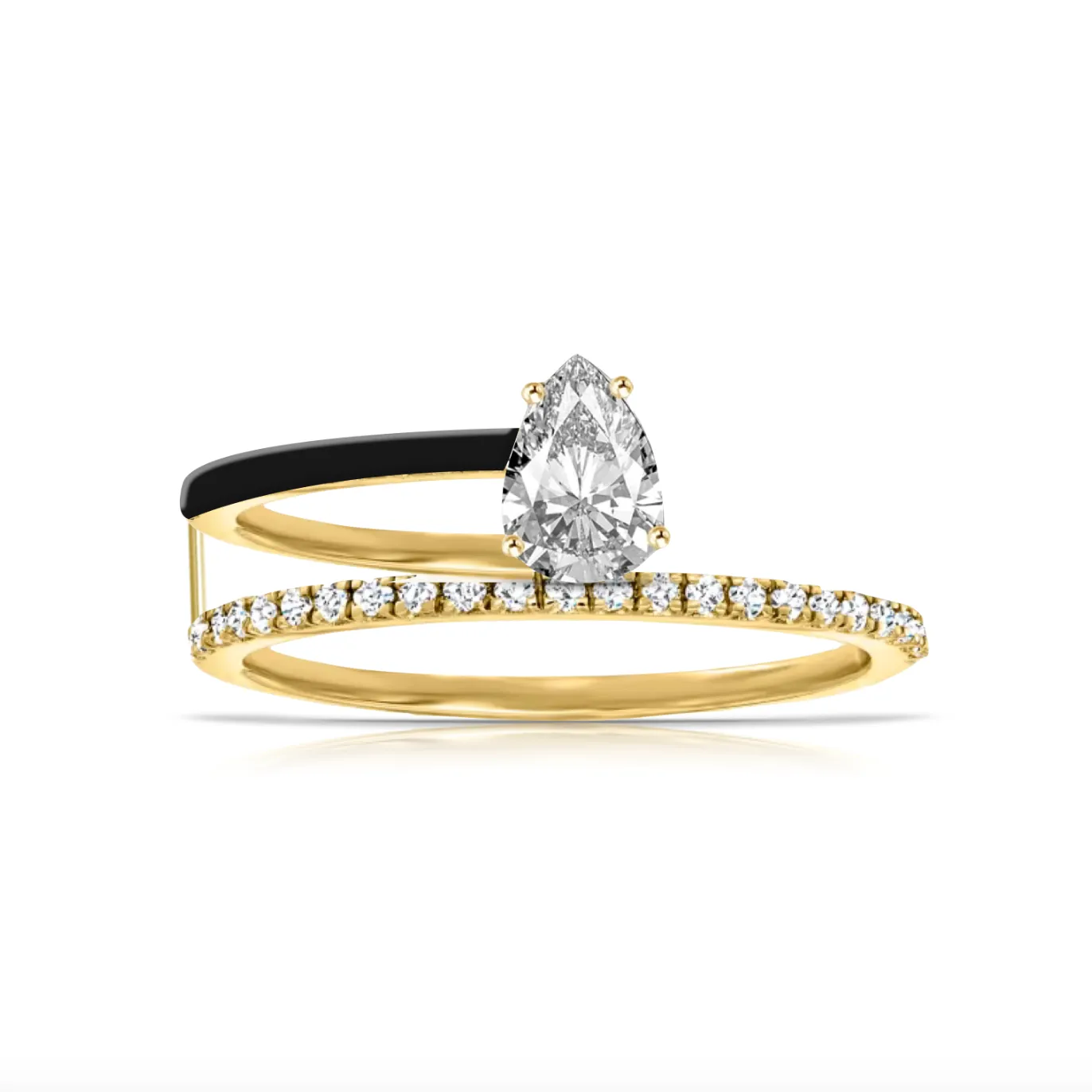 Statement Diamond Half Enamel Band Half Pave Ring