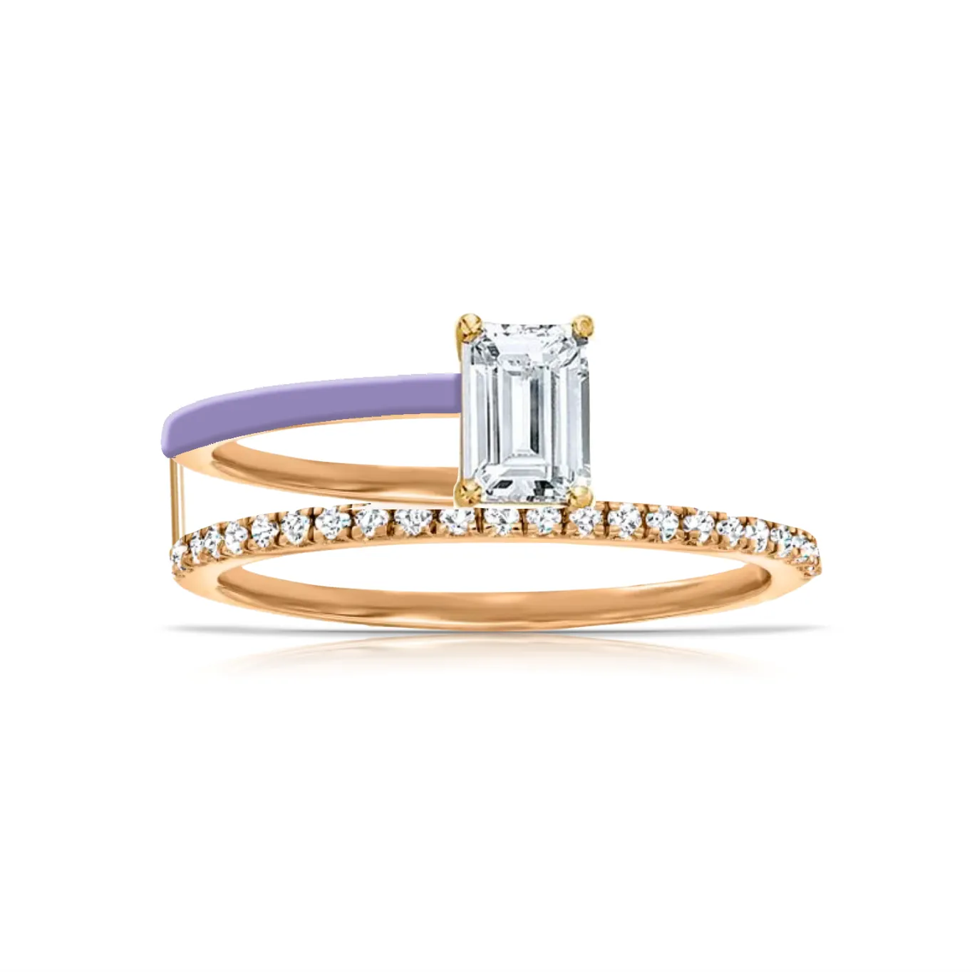 Statement Diamond Half Enamel Band Half Pave Ring