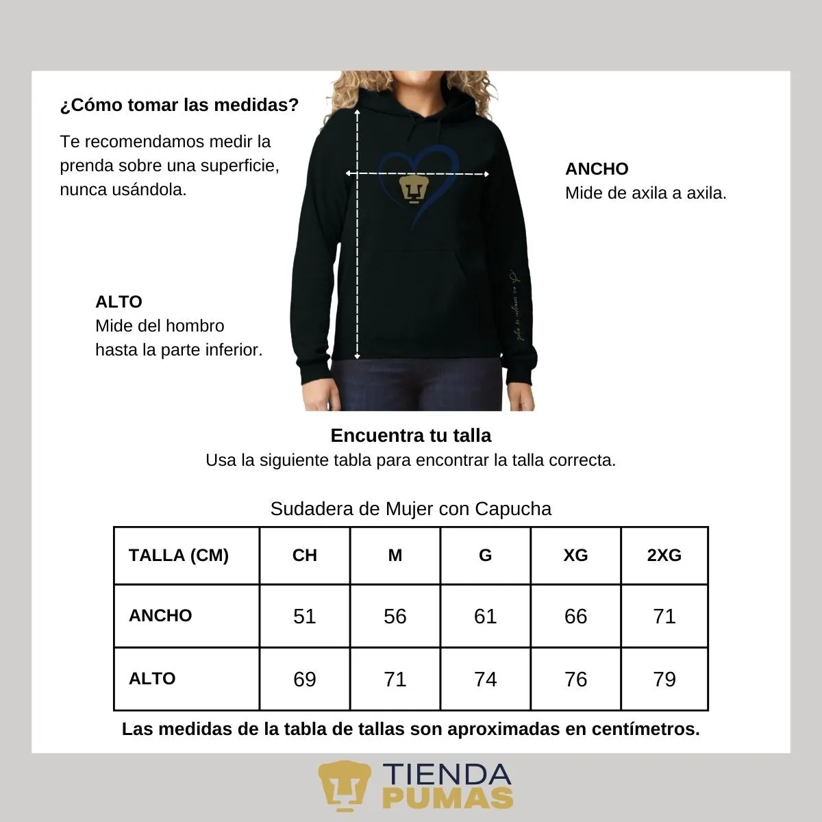 Sudadera para Mujer Hoodie Pumas UNAM Corazón Azul