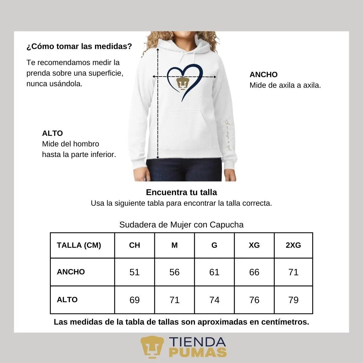 Sudadera para Mujer Hoodie Pumas UNAM Corazón Azul