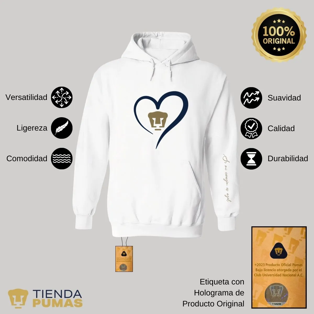 Sudadera para Mujer Hoodie Pumas UNAM Corazón Azul