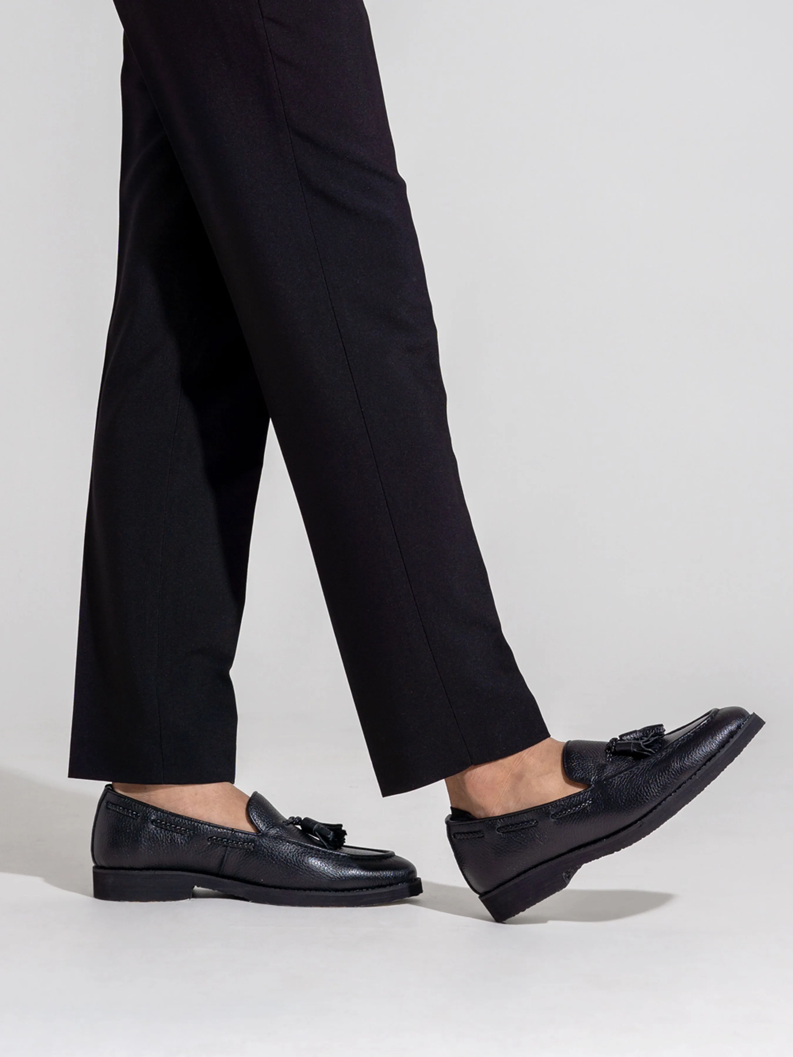 Tassel Loafer - Black Pebble Grain Leather (Crepe Sole)