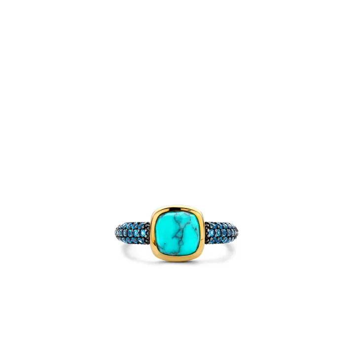 Ti Sento Two-Tone Cushion Turquoise Ring