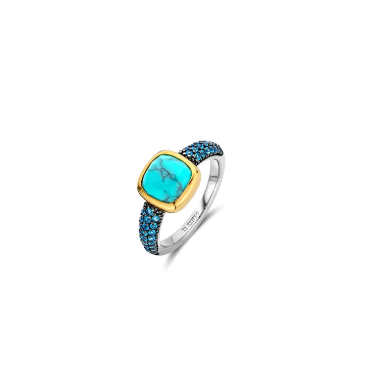 Ti Sento Two-Tone Cushion Turquoise Ring