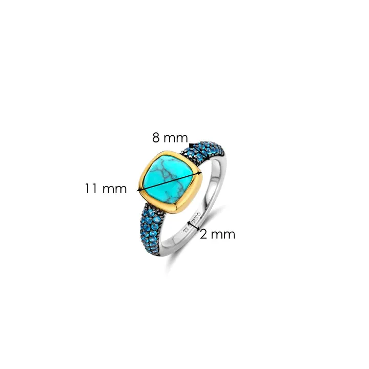 Ti Sento Two-Tone Cushion Turquoise Ring