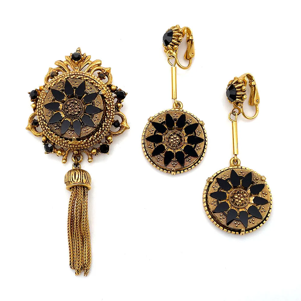 【USA輸入】 ヴィンテージ FLORENZA ブラック ゴールド タッセル ブローチ/Vintage FLORENZA Black Gold Tassel Brooch