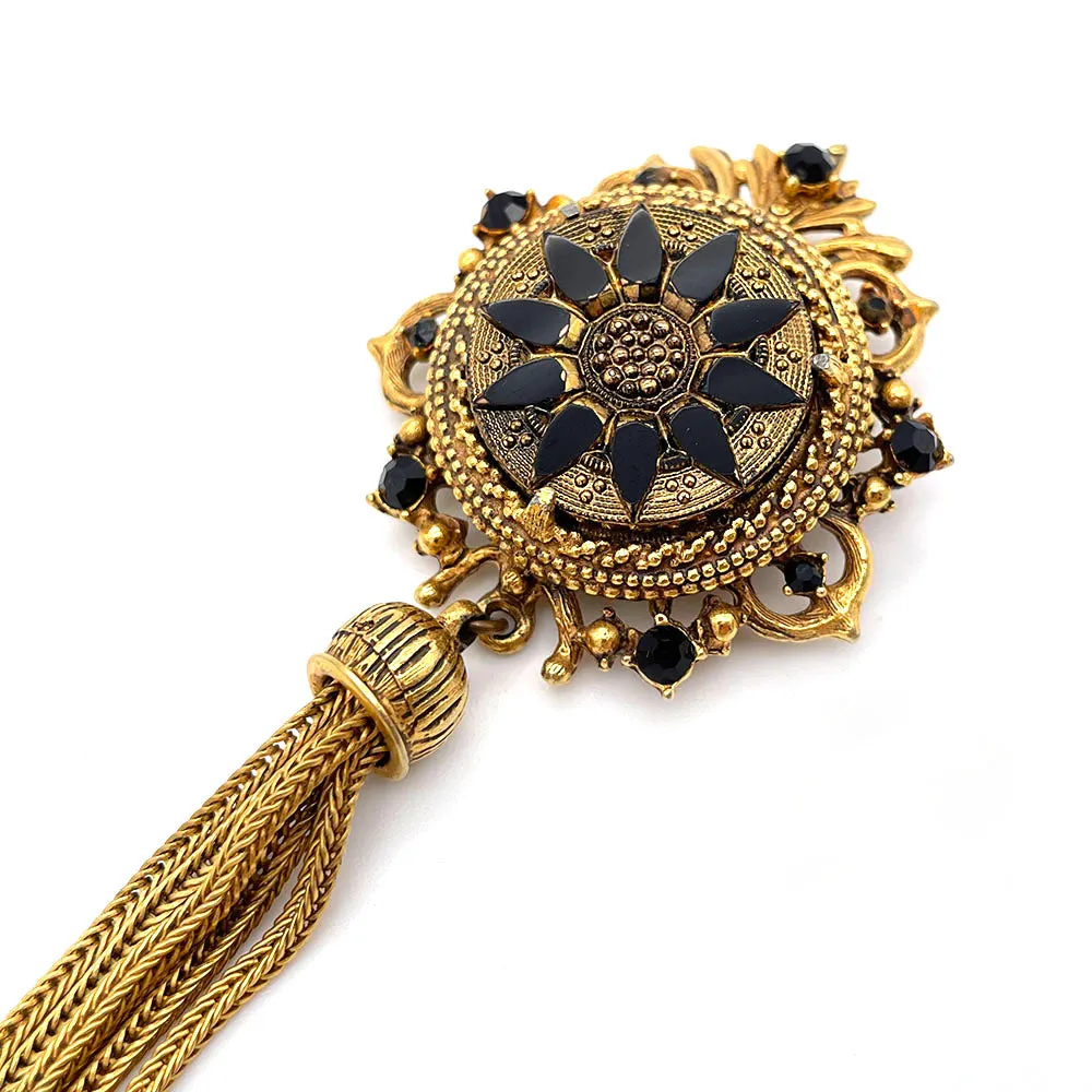 【USA輸入】 ヴィンテージ FLORENZA ブラック ゴールド タッセル ブローチ/Vintage FLORENZA Black Gold Tassel Brooch