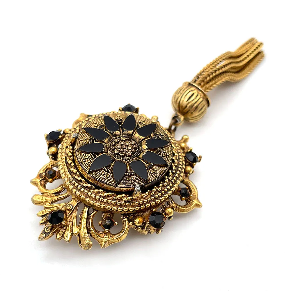 【USA輸入】 ヴィンテージ FLORENZA ブラック ゴールド タッセル ブローチ/Vintage FLORENZA Black Gold Tassel Brooch