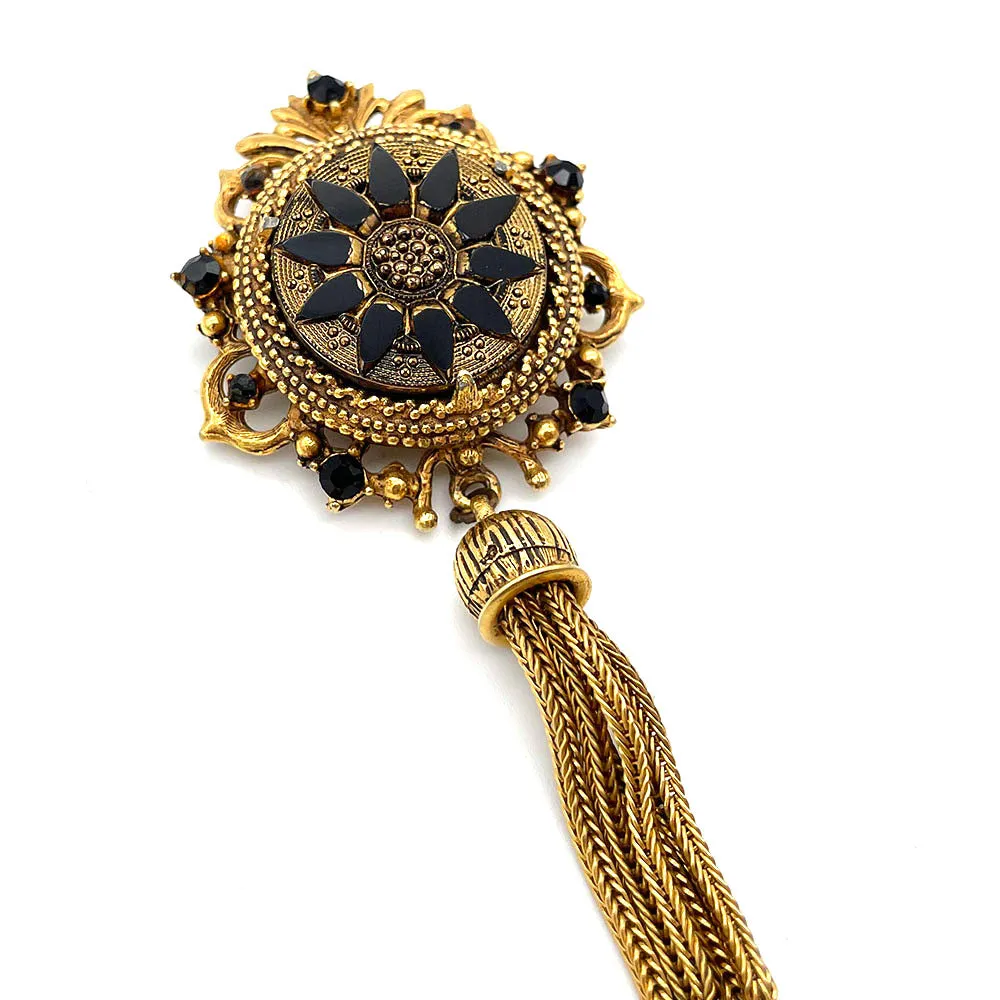 【USA輸入】 ヴィンテージ FLORENZA ブラック ゴールド タッセル ブローチ/Vintage FLORENZA Black Gold Tassel Brooch