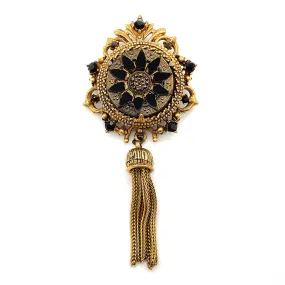 【USA輸入】 ヴィンテージ FLORENZA ブラック ゴールド タッセル ブローチ/Vintage FLORENZA Black Gold Tassel Brooch