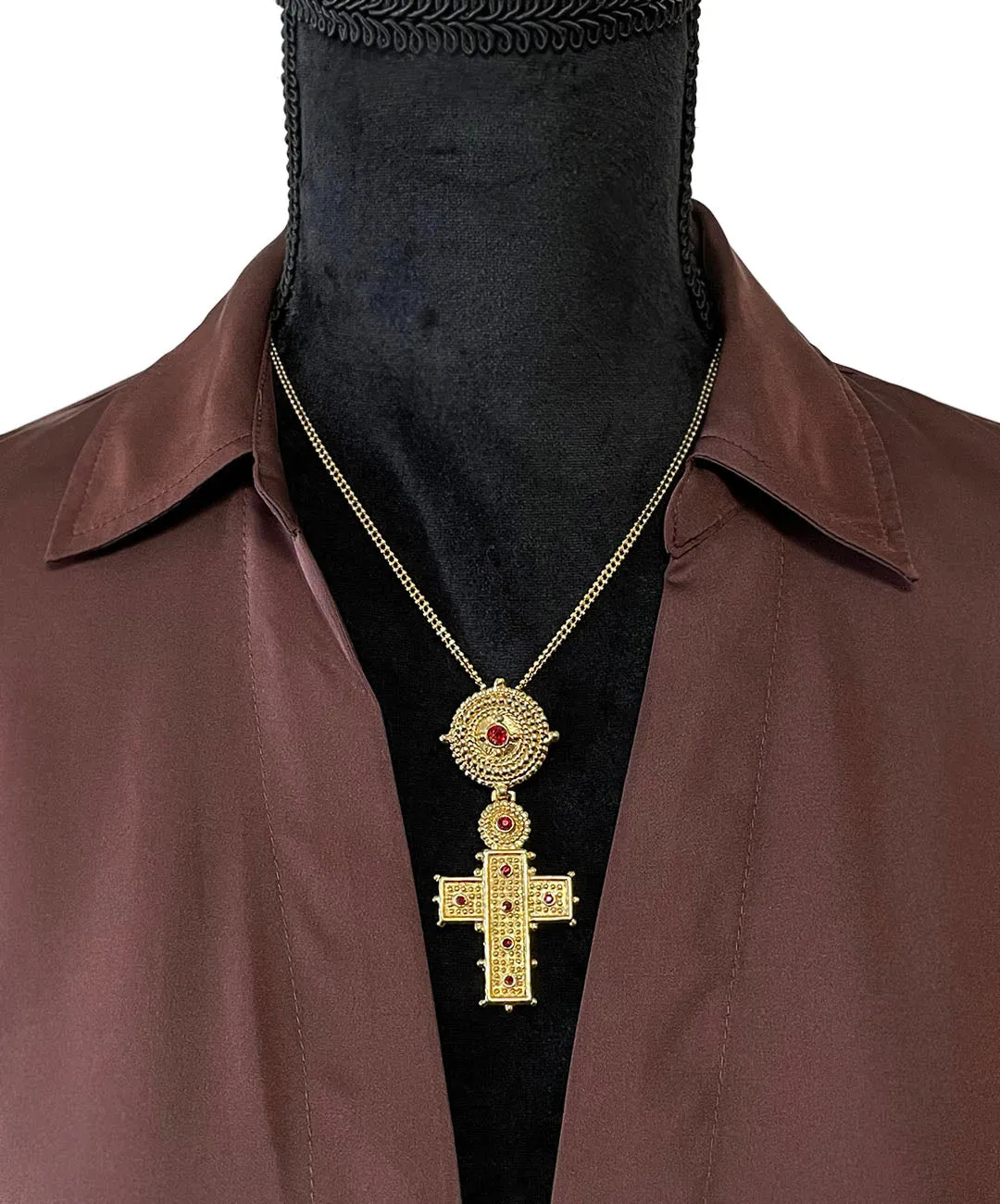 【USA輸入】ヴィンテージ B&W クロス レッド ビジュー ペンダント/Vintage B&W Cross Red Bijou Pendant