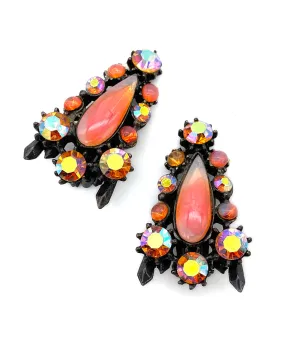 【USA輸入】ヴィンテージ FLORENZA オレンジ オーロラ イヤリング/Vintage FLORENZA Orange Aurora Clip On Earrings