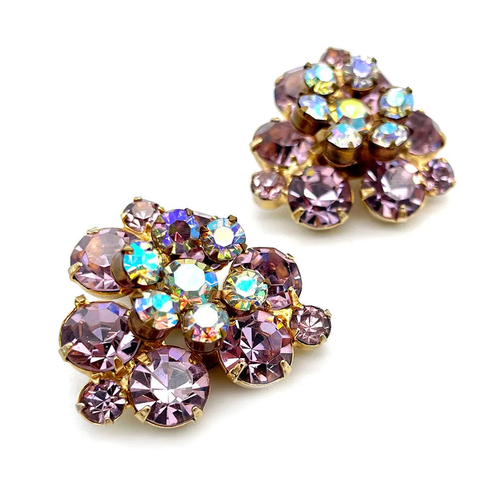 【USA輸入】ヴィンテージ JULIANA ラベンダー オーロラ ビジュー イヤリング/Vintage JULIANA Lavender Aurora Clip On Earrings