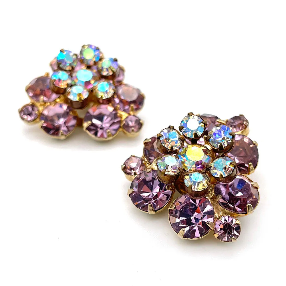 【USA輸入】ヴィンテージ JULIANA ラベンダー オーロラ ビジュー イヤリング/Vintage JULIANA Lavender Aurora Clip On Earrings