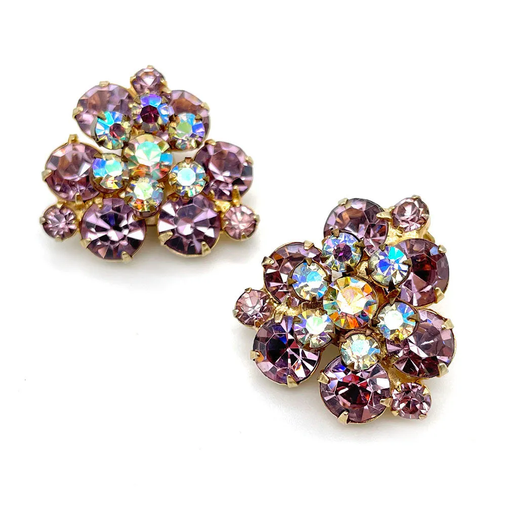 【USA輸入】ヴィンテージ JULIANA ラベンダー オーロラ ビジュー イヤリング/Vintage JULIANA Lavender Aurora Clip On Earrings