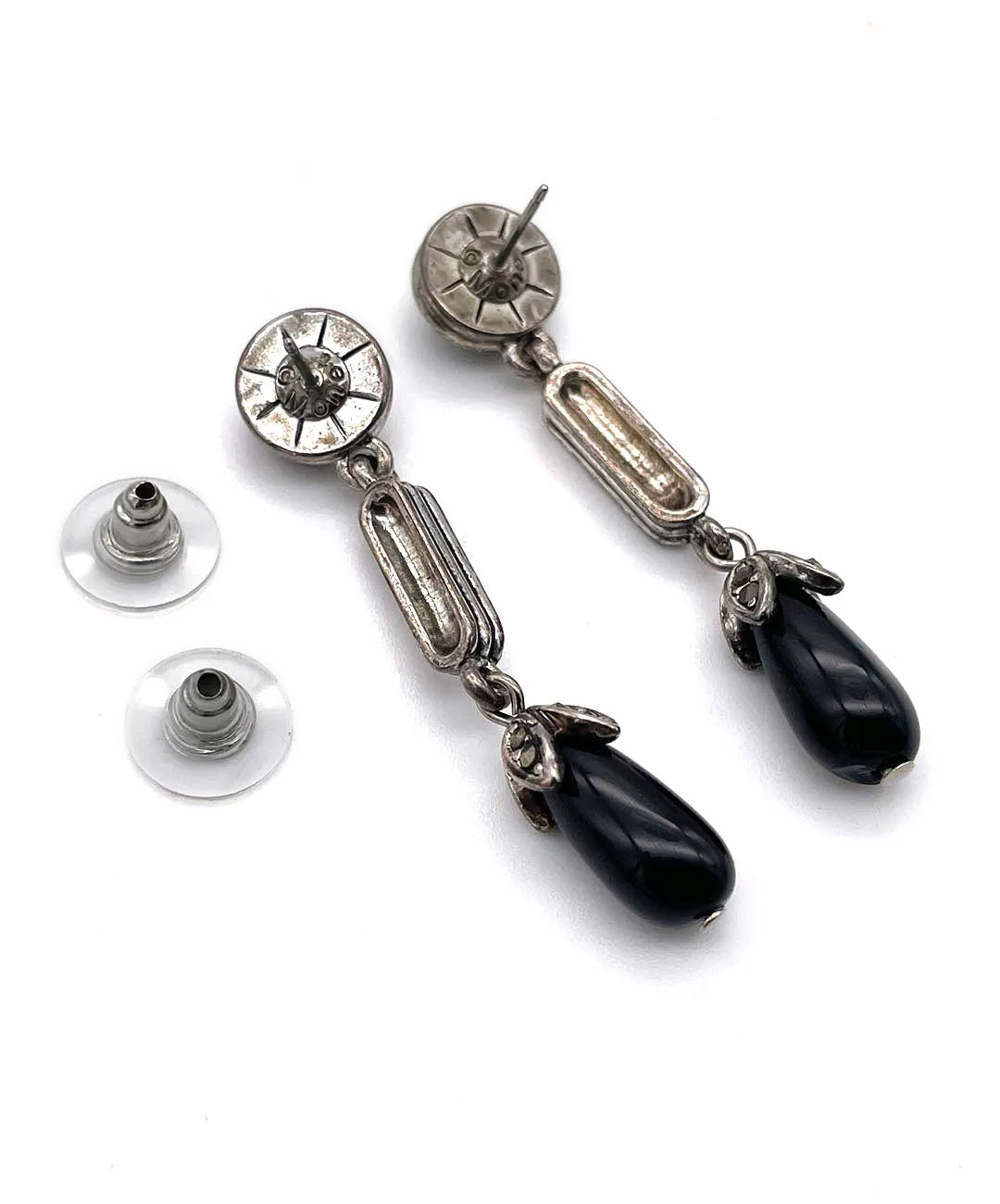 【USA輸入】ヴィンテージ MONET ブラック カボション ピアス/Vintage MONET Black Cabochon Post Earrings