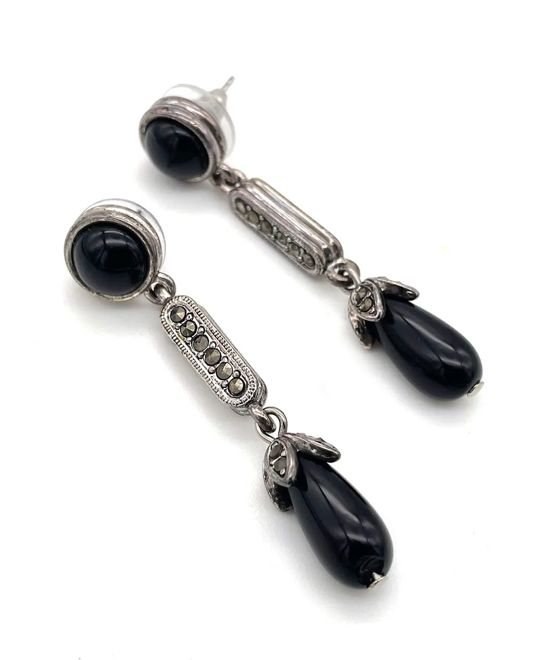 【USA輸入】ヴィンテージ MONET ブラック カボション ピアス/Vintage MONET Black Cabochon Post Earrings