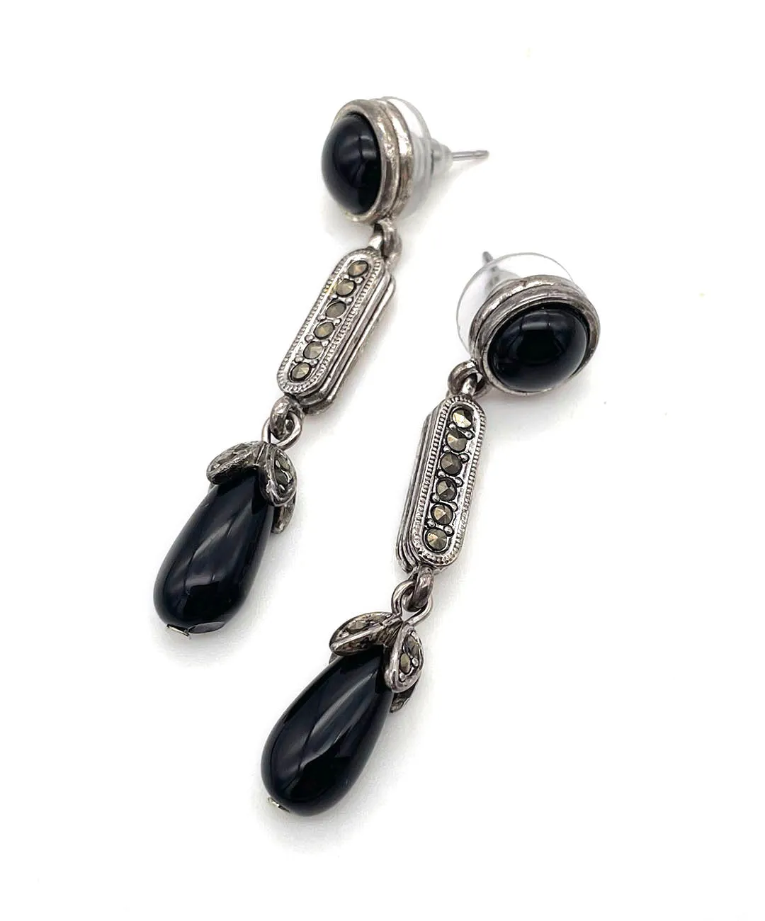 【USA輸入】ヴィンテージ MONET ブラック カボション ピアス/Vintage MONET Black Cabochon Post Earrings