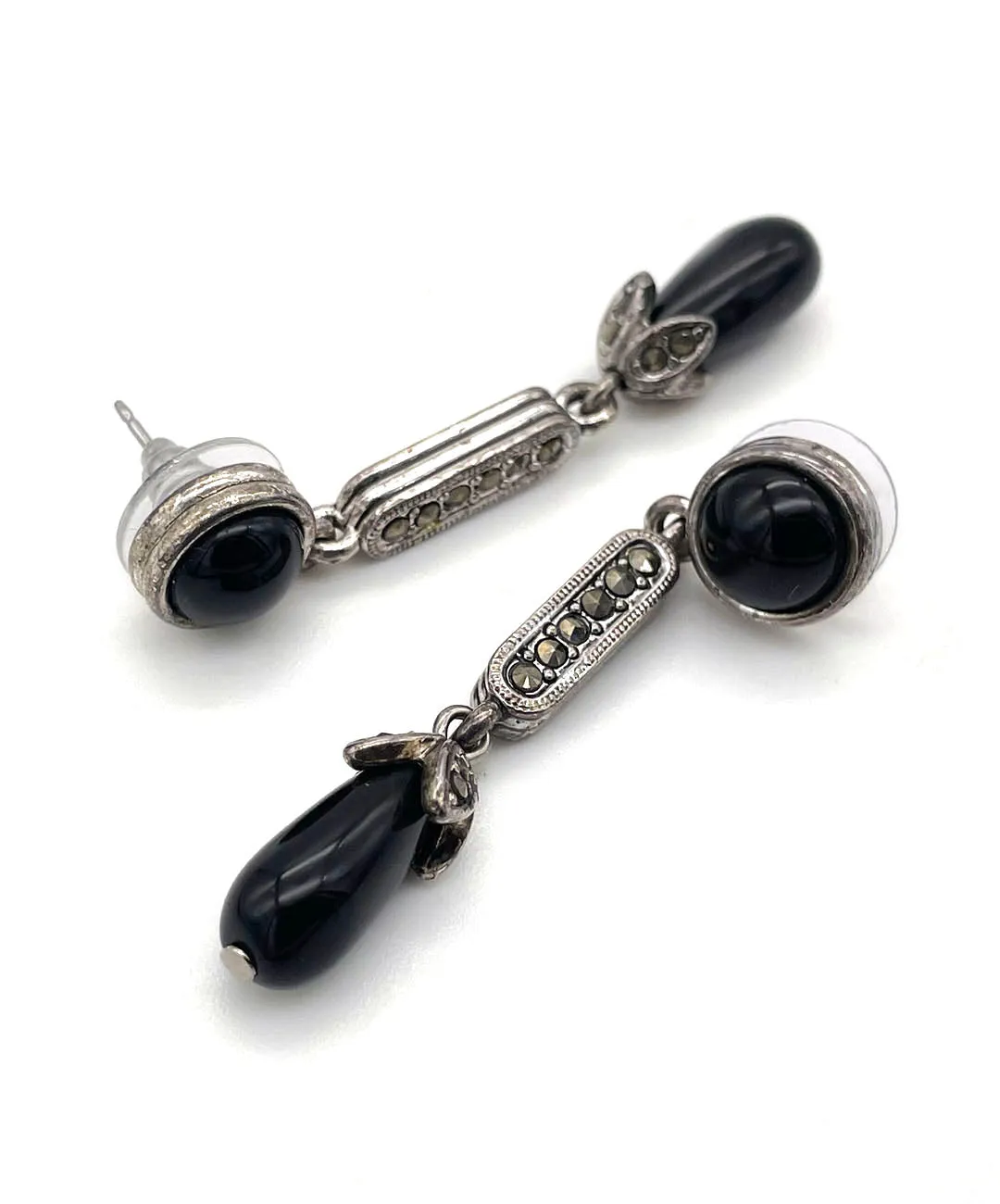 【USA輸入】ヴィンテージ MONET ブラック カボション ピアス/Vintage MONET Black Cabochon Post Earrings