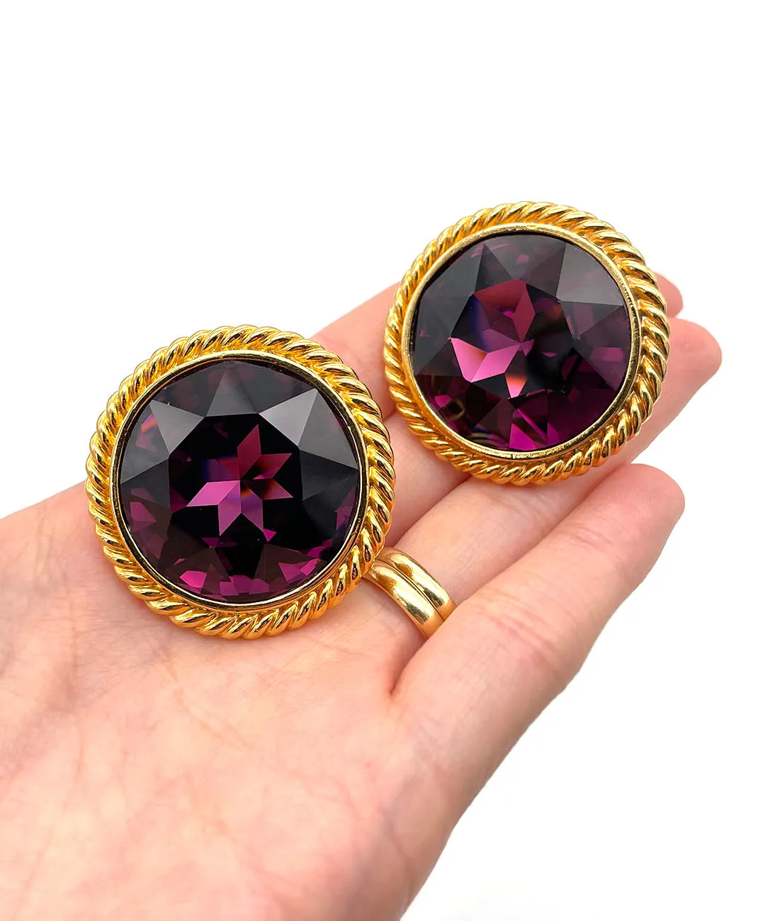 【USA輸入】ヴィンテージ NAPIER アメジスト ビジュー サークル イヤリング/Vintage NAPIER Amethyst Circle Clip On Earrings