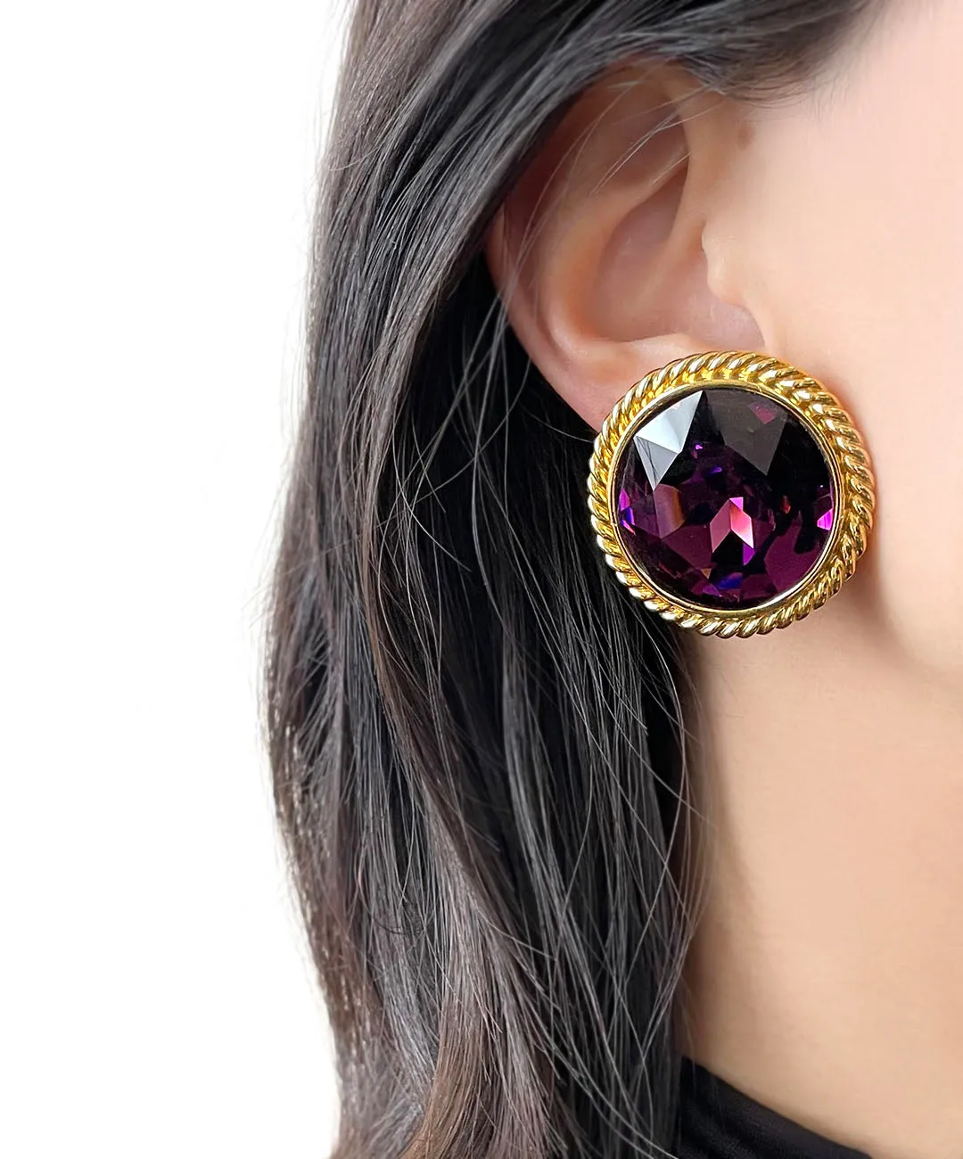 【USA輸入】ヴィンテージ NAPIER アメジスト ビジュー サークル イヤリング/Vintage NAPIER Amethyst Circle Clip On Earrings