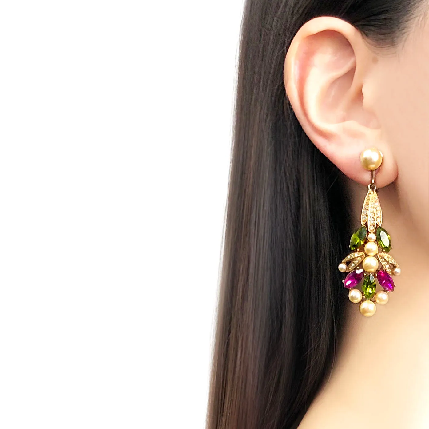 【USA輸入】ヴィンテージ R.Mandle ラインストーン パール イヤリング/Vintage R.Mandle Bijou Pearl Clip On Earrings