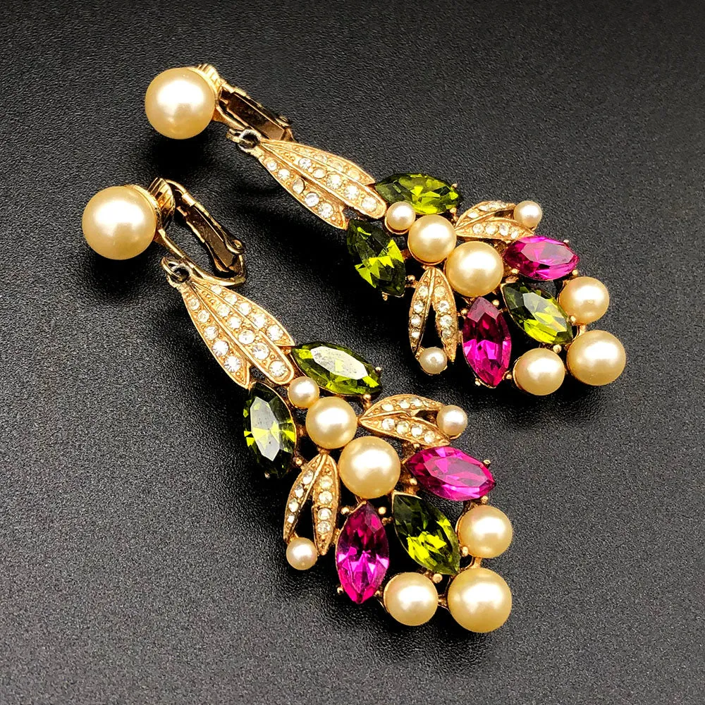 【USA輸入】ヴィンテージ R.Mandle ラインストーン パール イヤリング/Vintage R.Mandle Bijou Pearl Clip On Earrings