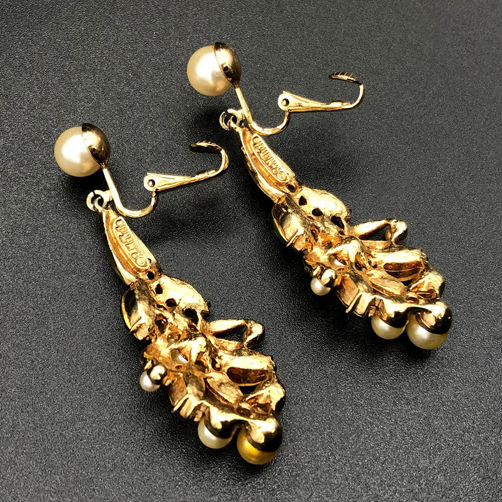 【USA輸入】ヴィンテージ R.Mandle ラインストーン パール イヤリング/Vintage R.Mandle Bijou Pearl Clip On Earrings