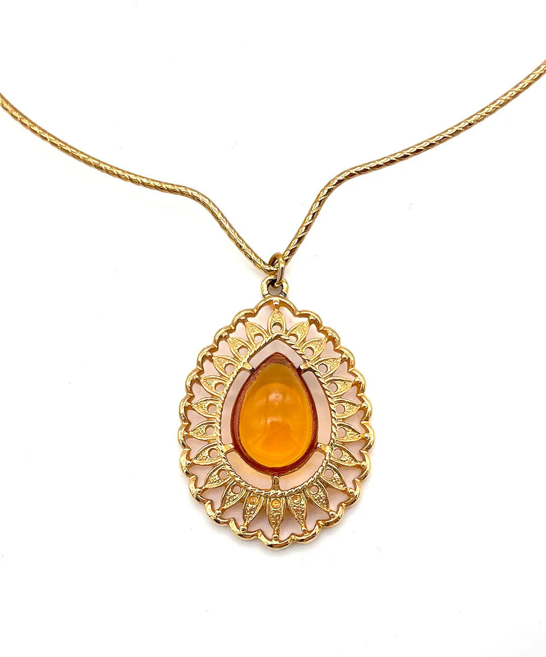 【USA輸入】ヴィンテージ SARAH COV. アンバーカボション オメガ ネックレス/Vintage SARAH COV. Amber Cabochon Omega Necklace