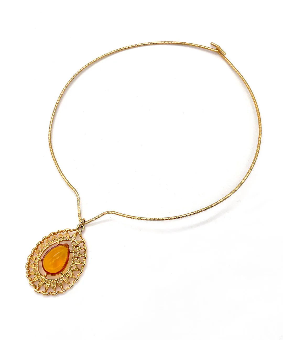 【USA輸入】ヴィンテージ SARAH COV. アンバーカボション オメガ ネックレス/Vintage SARAH COV. Amber Cabochon Omega Necklace