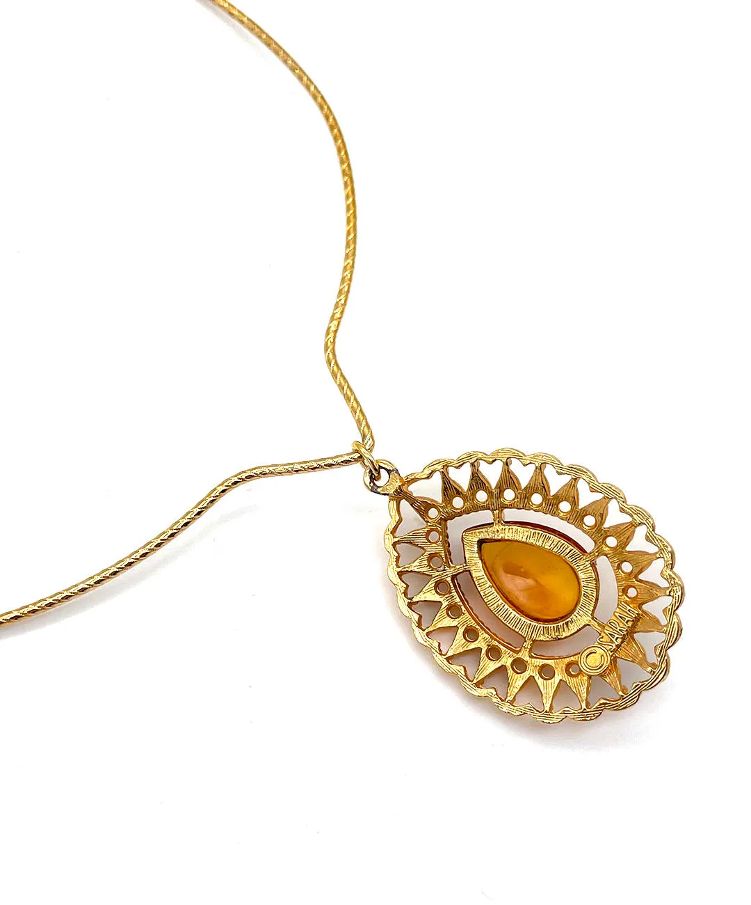 【USA輸入】ヴィンテージ SARAH COV. アンバーカボション オメガ ネックレス/Vintage SARAH COV. Amber Cabochon Omega Necklace