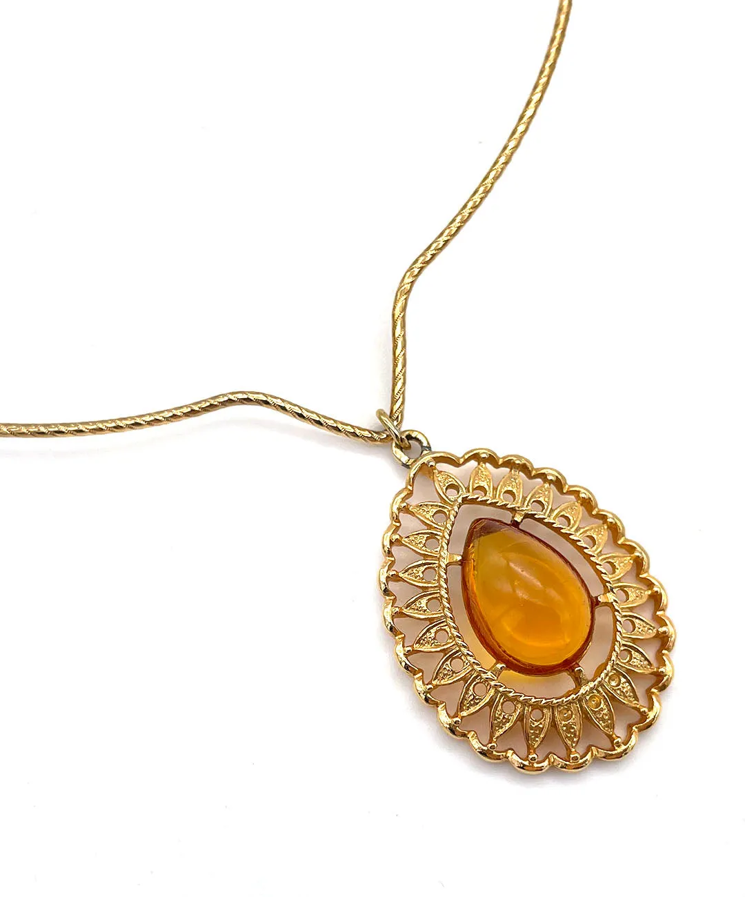 【USA輸入】ヴィンテージ SARAH COV. アンバーカボション オメガ ネックレス/Vintage SARAH COV. Amber Cabochon Omega Necklace