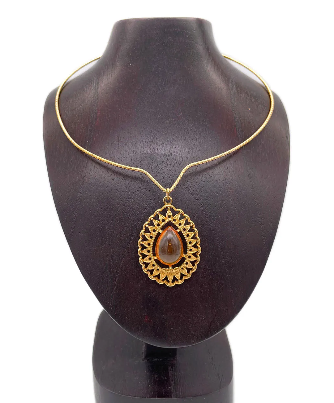 【USA輸入】ヴィンテージ SARAH COV. アンバーカボション オメガ ネックレス/Vintage SARAH COV. Amber Cabochon Omega Necklace