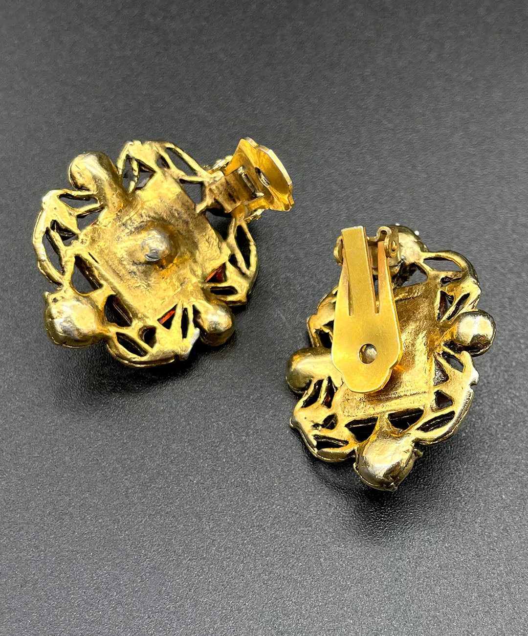 【USA輸入】ヴィンテージ SELRO アンバー トパーズ ビジュー イヤリング/Vintage SELRO Amber Topaz Bijou Clip On Earrings