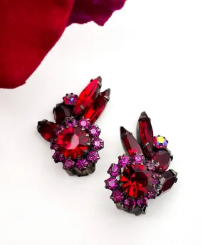 【USA輸入】ヴィンテージ WEISS レッド マゼンダ ビジュー イヤリング/Vintage WEISS Red Magenta Bijou Clip On Earrings