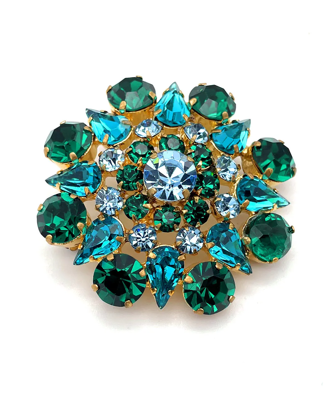 【USA輸入】ヴィンテージ エメラルドグリーン ピーコック アクアブルー ビジュー ブローチ/Vintage Green Blue Bijou Brooch