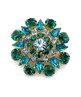 【USA輸入】ヴィンテージ エメラルドグリーン ピーコック アクアブルー ビジュー ブローチ/Vintage Green Blue Bijou Brooch