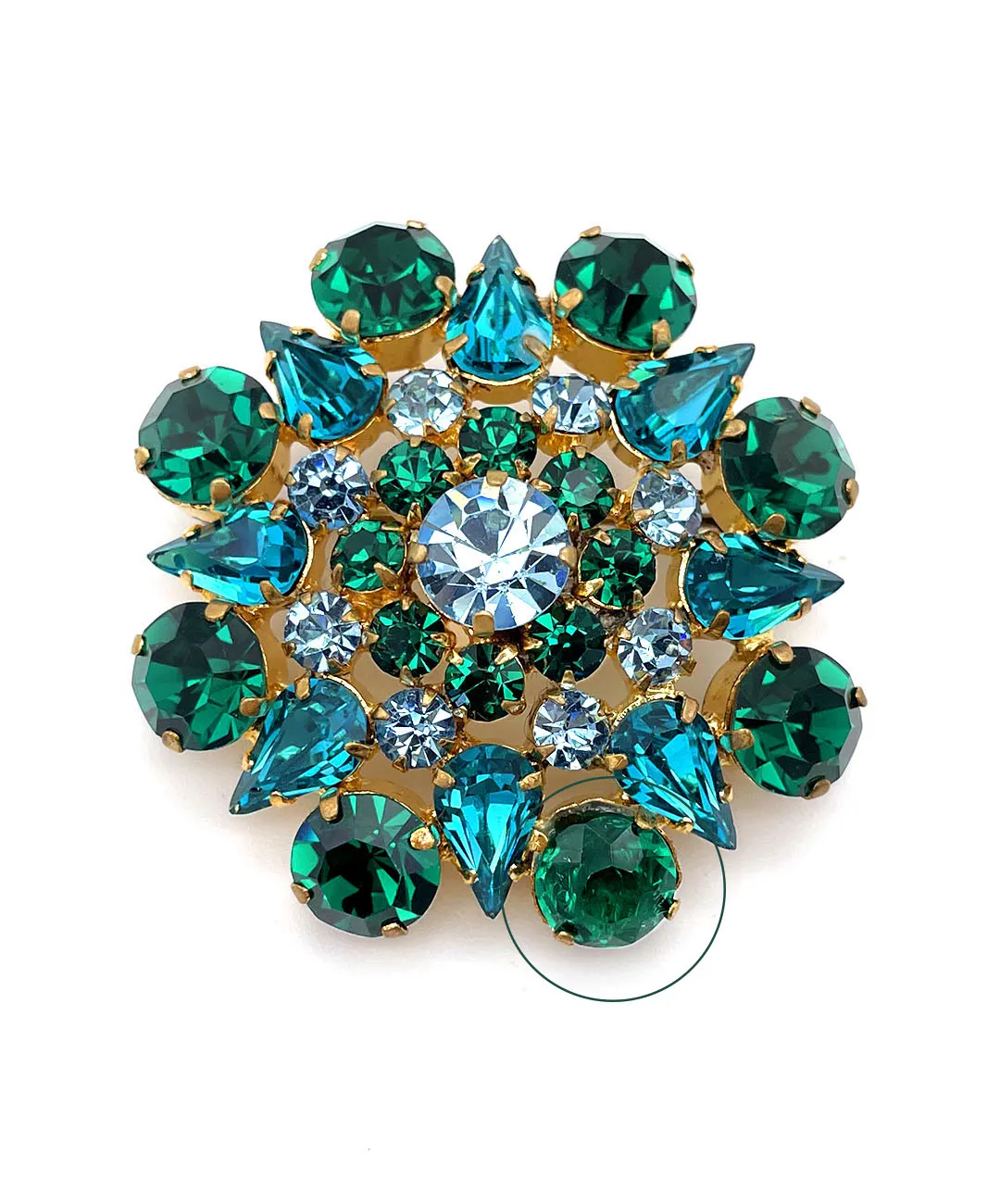 【USA輸入】ヴィンテージ エメラルドグリーン ピーコック アクアブルー ビジュー ブローチ/Vintage Green Blue Bijou Brooch