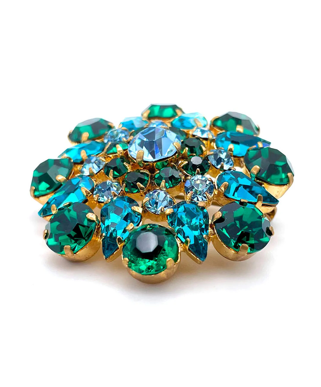 【USA輸入】ヴィンテージ エメラルドグリーン ピーコック アクアブルー ビジュー ブローチ/Vintage Green Blue Bijou Brooch