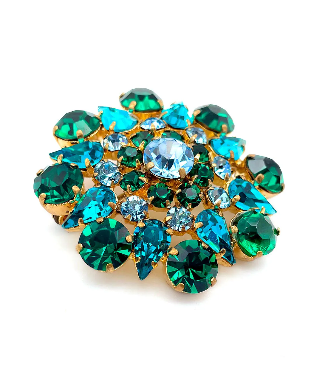 【USA輸入】ヴィンテージ エメラルドグリーン ピーコック アクアブルー ビジュー ブローチ/Vintage Green Blue Bijou Brooch