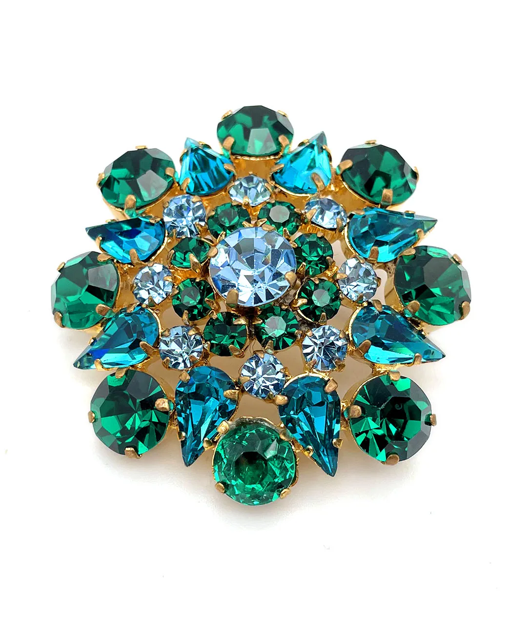 【USA輸入】ヴィンテージ エメラルドグリーン ピーコック アクアブルー ビジュー ブローチ/Vintage Green Blue Bijou Brooch