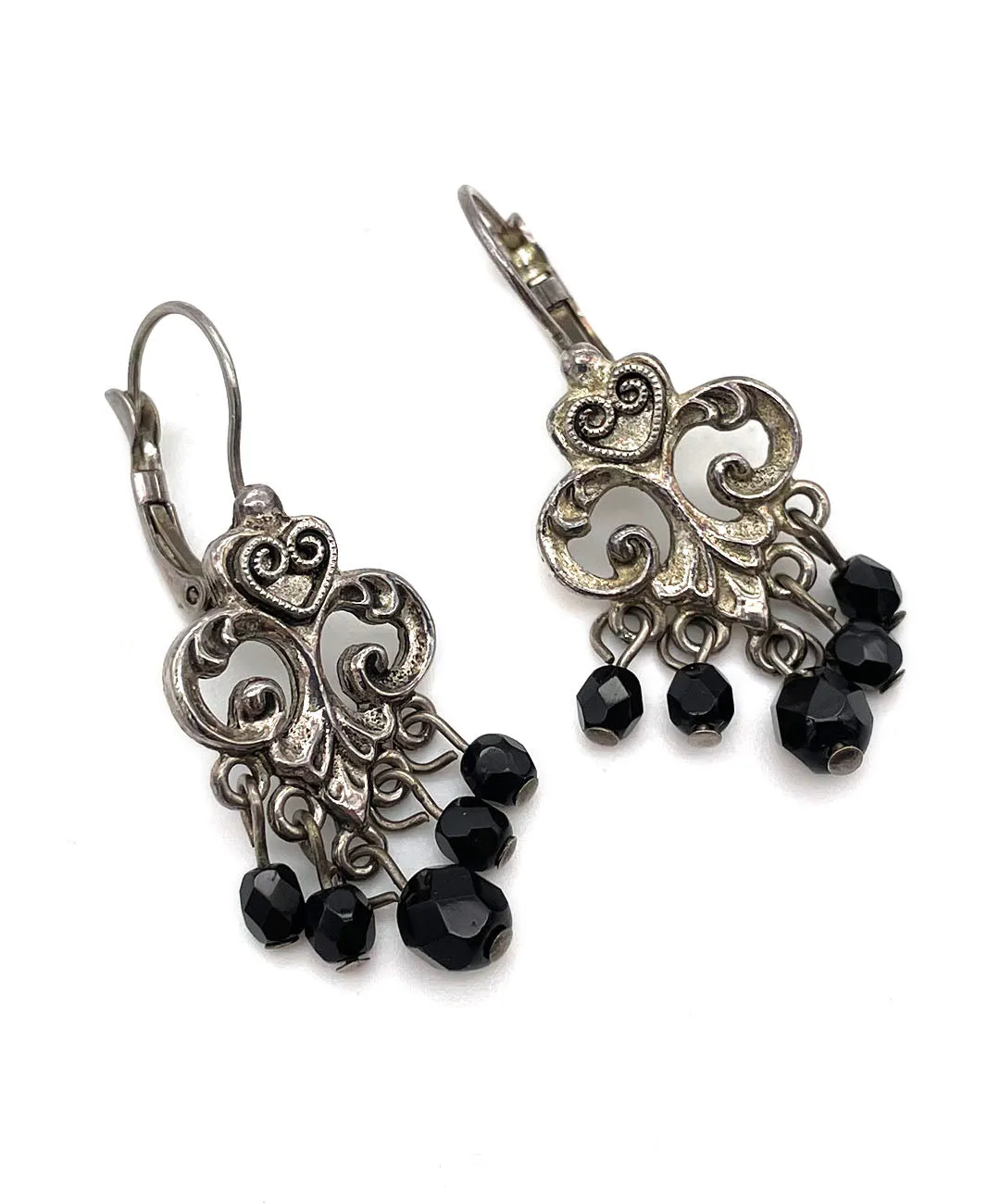 【USA輸入】ヴィンテージ オープンワーク ブラックビジュー ピアス/Vintage Openwork Black Bijou Post Earrings