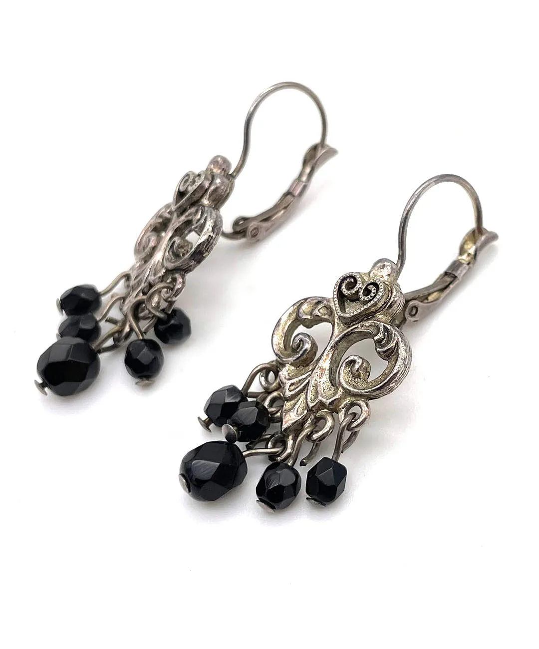 【USA輸入】ヴィンテージ オープンワーク ブラックビジュー ピアス/Vintage Openwork Black Bijou Post Earrings